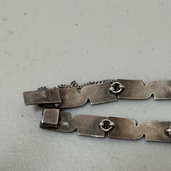 Vintage Taxco Mexico Turquoise Inlay Box Clasp Sterling Bracelet - Picture 5 of 5
